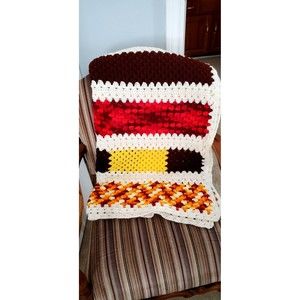 Vintage Handmade Afghan Throw Crochet Granny Colored Squares  40 x 72 inches